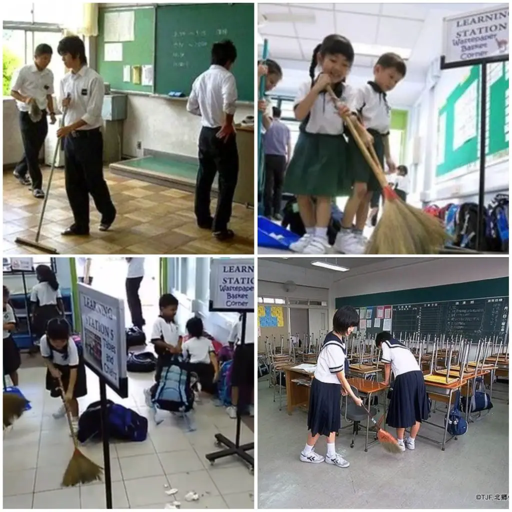 În majoritatea școlilor japoneze nu există menajere Lucrul lor e făcut de elevi în semn de mulțumi